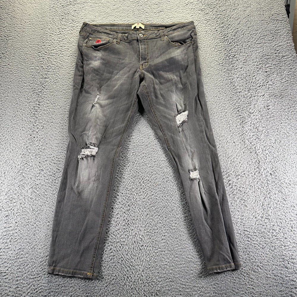 Red Jeans NYC Jeans Women 16 Gray Cotton Denim Straight Faded Distressed Stretch